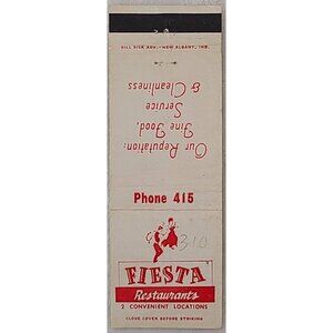 Vintage Matchbook Cover Fiesta Restaurants Multiple Locations Southern Indiana